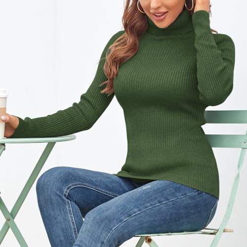 Image of Rocorose Women's Ribbed Turtleneck Sweater Long Sleeve Knitted Solid Pullover