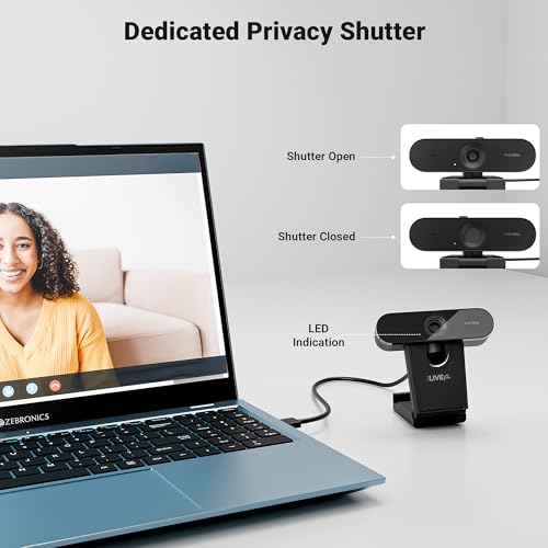 Image of Zebronics FHD USB Webcam, 30FPS, 2P2G Lens, 2.0MP CMOS Sensor, Auto-White Balance, Auto-Exposure, Privacy Shutter, Built-in Mic, for Teams, FaceTime, PC /Laptop (Live Pro)