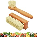 Vegetable Brush Set of 2 - Fruit and Vegetable Brush Scrubber for Food, Potato Scrubber, Mushroom Brush with Comfortable Wooden Handle, Veggie Brush for Carrots, Natural Produce Cleaning Brush