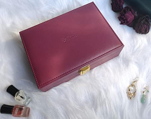 Ferkurn Small Jewellery Box Organiser for Women Girls, Travel PU Leather Jewelry Storage Case for Ring Earring Necklace Bracelet, Faux Leather Jewelry Gift Box Kids, Purple