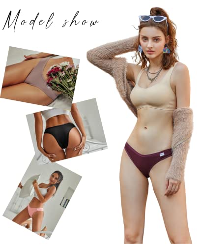 Image of FINETOO Womens Cotton Underwear Sexy Stretch Bikini Panties Low Rise Hipster Ladies Soft V-Waist Cheeky