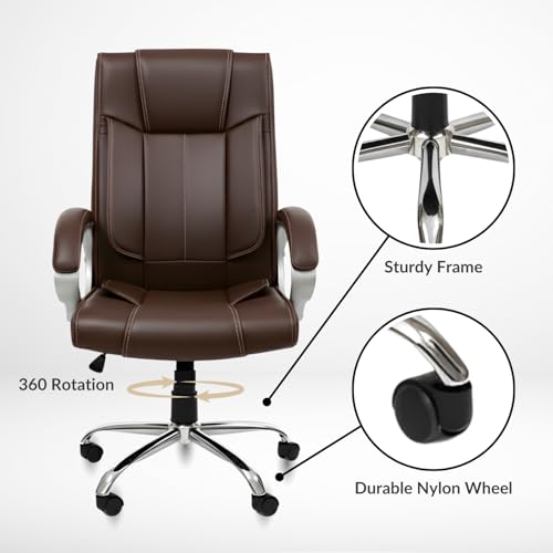 Image of activa Ergonomic Office Chair | Premium Leatherette Boss Chair with Padded Seat & Backrest | Adjustable Height Seat for Work /Study /Gaming (Kylie, Coffee)
