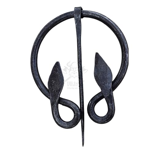 Image of Viking Traders Vintage Brooch Black Iron Hand-Forged Double Leaf Brooch Medieval Viking Costume Accessory Viking Knotted Fibula Cloak Pin - Black