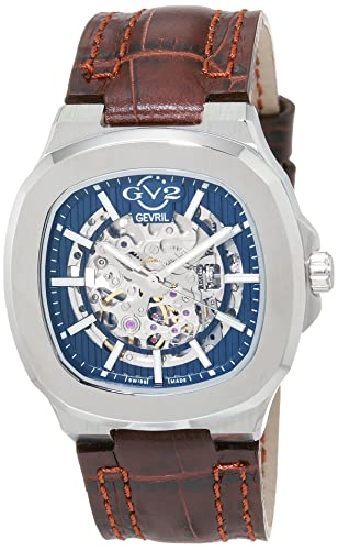 GV2 Men's Swiss Automatic Watch from The Potente Collection, Genuine Hand Made Italian Leather Strap, Silver
