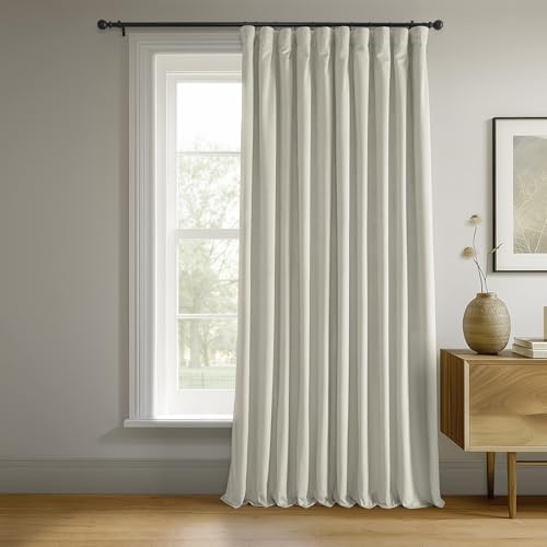 HPD Half Price Drapes Signature Velvet Thermal Blackout Curtains for Living Room 84 Inch Long (1 Panel) Rod Pocket Insulated Blackout Curtains for Bedroom Window Curtains, 100W x 84L, Off White