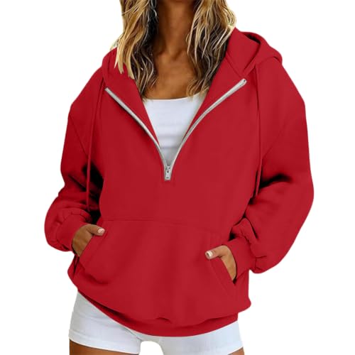 HswsEJ Womens Quarter Zip Pullover Fleece Oversized Quarter Zip Hoodie - image 1