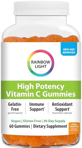 Rainbow Light Vitamin C Gummies with Vitamin E | 60 Count | Citrus Flavored | Immune & Antioxidant Support for Adults and Kids