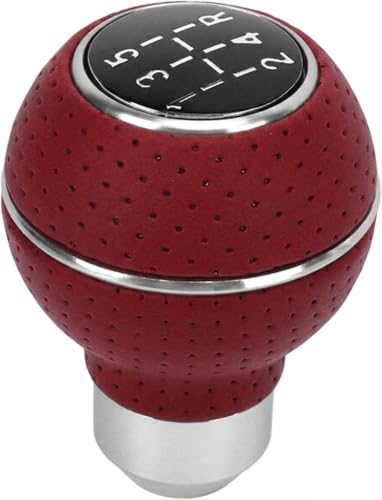 Image of AutoBizarre 5 Speed Aluminum Base Metal Ring Leather Covered Gear Knob Gear Shifter Handle Knob for All Manual Transmission Cars (Silver Ring Red Leather)