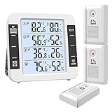 JXTZ Indoor Outdoor Thermometer with 3 Wireless Sensors, Digital Hygrometer Thermometer with LCD...