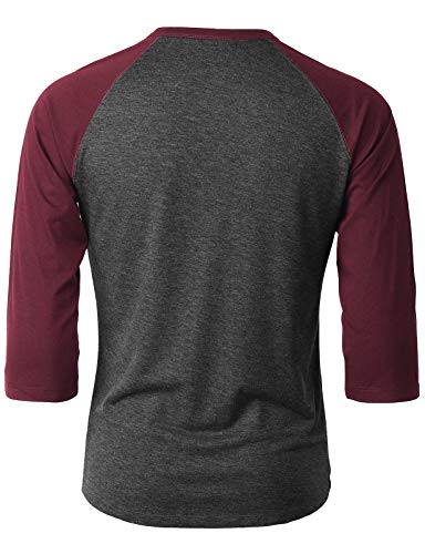 H2H Mens Casual Slim Fit Raglan Baseball Three-Quarter Sleeve Henley T-Shirts Charcoal US L/Asia XL (CMTTS0229)