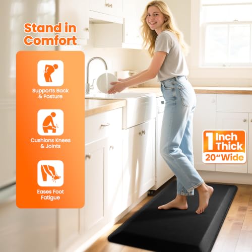 Image of 1-Inch Thick Anti-Fatigue Mat for Kitchen and Standing Desk, 20 inchx32 inch, Black