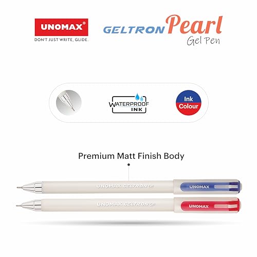 Image of UNOMAX Geltron Pearl 20 (10 Blue & 10 Red) | Professional Ergonomic Design for Daily Use, Exam-Friendly | Fast-Flowing Ink, Writing Precision, Budget-Friendly,