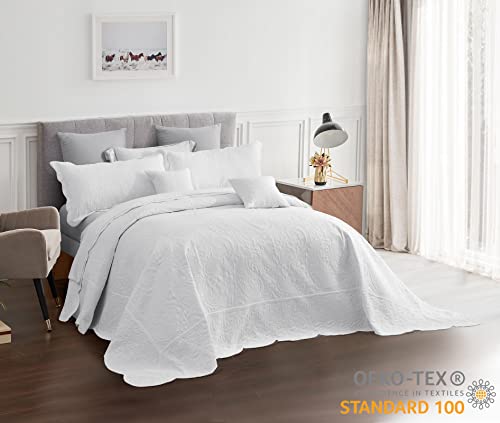 Blythease Oversized King Bedspread White 128X120 Extra Wide, Ultrasonic Lightweight Bedding Cover, Paisley Pattern, Reversible, 5 Piece, 100% Microfiber, King/Cal King, Pure White #TOP3