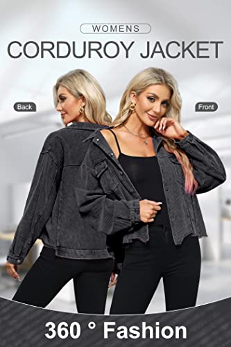Spshodow Womens Corduroy Shacket Jackets Casual Button Down Cropped Jacket Retro Washed Frayed Hem Shacket Coat #TOP6
