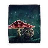 Use7 Home Decor Hipster Búho Sentado Debajo de Seta Arte Manta Suave cálido Manta para Cama sofá Ligero Viaje Camping 127 cm x 152,4 cm tamaño de Manta para niños niños y Mujeres