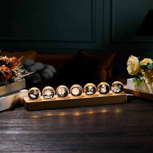 Image of Qianwei 3D Crystal Ball Flower Decor Crystal Ball with Led Lamp Base - Best Birthday Gifts for Man Teacher Boy Kids Girls Men - Sunflower Mushroom Clover Dandelion Lotus Peony Lily