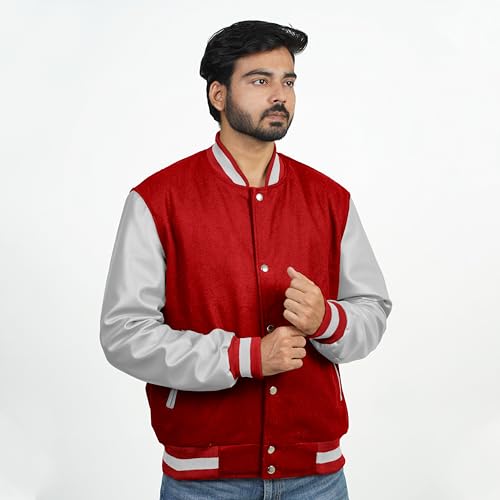 Image of Men's Fashion Varsity Jacket Causal Slim Fit Wool Letterman Baseball Bomber Jackets