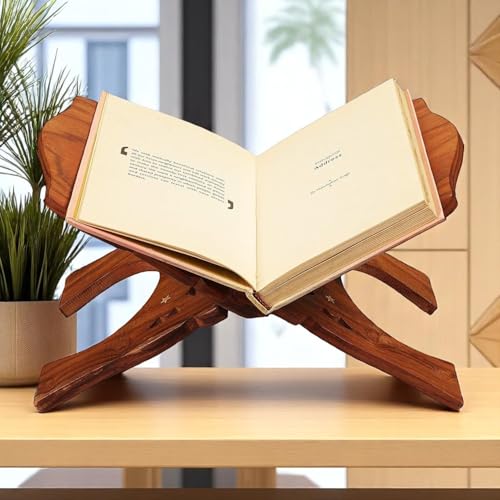 Image of Ani Divine Handcrafted Sheesham Wood Book Holder 12 Inch Rehal for Shiv Puran Path, Geeta, Quran, Bible