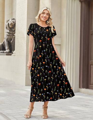 Image of Zeagoo Summer Dresses for Women 2026 Maxi Bohemian Floral Short Sleeve Long Dress Casual Flowy Tired Beach Sundress