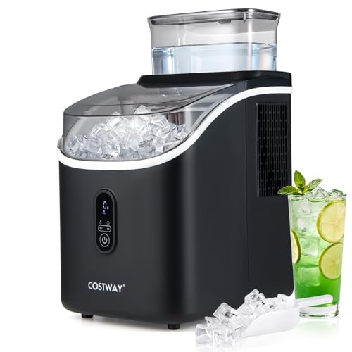 COSTWAY Machine à glaçons avec réservoir d'eau externe, 16Pcs Prêt 6 Mins, 34Lbs/24H Machine à glace portable avec 13 Niveaux d'épaisseur, auto-nettoyage, 24H Réservation pour le bar du Home Office, Noir