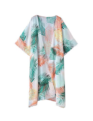 Dauveg Cardigã feminino longo de chiffon quimono Boho floral 0pen cobertura frontal Xale Robes, 53 C