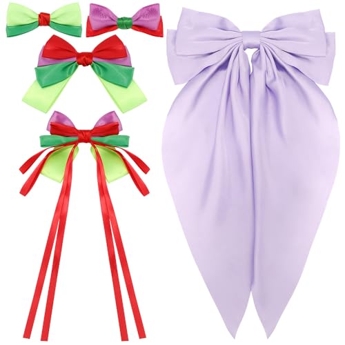 AHONEY 5 Pack Purple Hair Bows Hair Clips, Satin Hair Bow Hair Ribbons Cute Bow for Mermaid Hair Accessories for Women Birthday