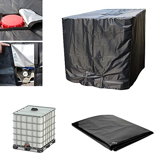 WMLBK Rain Barrel Cover for 1000L,IBC Barrel Cover 210D Outdoor Waterproof Water Tank Cover,Extra Large Tote Protective Cover with Zipper Rain Barrel Kit (Black)