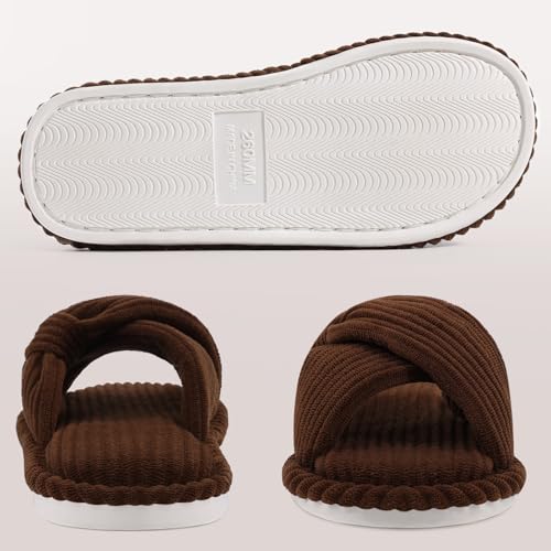 Image of Evshine Summer House Slippers for Women Corduroy Cross Bow Indoor Slippers Open Toe Slip On Bedroom Shoes with Memory Foam