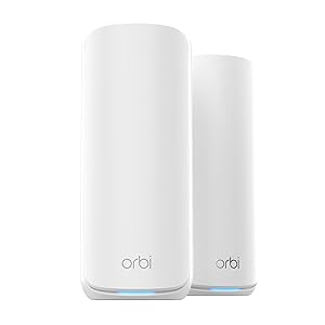 NETGEAR Orbi 870 Series Tri-Band WiFi 7 Mesh System (RBE872) - Router + 1 Satellite Extender, Security Features, Up to 21 Gbps, Covers Up to 6,000 Sq. Ft., 150 Devices, 10 Gig Internet Port, BE21000
