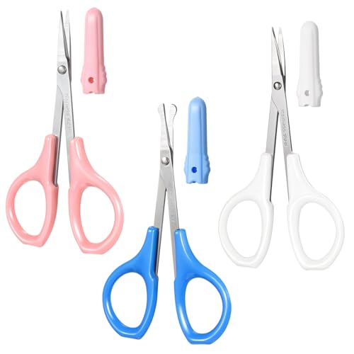 Ouligay 3 Stück Nasenhaarschere mit Runder Gebogen Spitze Bartschere Edelstahl Augenbrauenschere Nasenhaar Schere, Ohrenhaarschere 10cm Schnurrbartschere für Haare Wimpern Schnurrbart Nase
