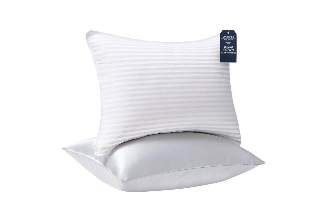 Bed Pillows with Free Satin Pillowcase grey Color (King) Set of 2 - Down Alternative Bedding Gel Cooling Pillow for Back, Stomach or Side Sleepers