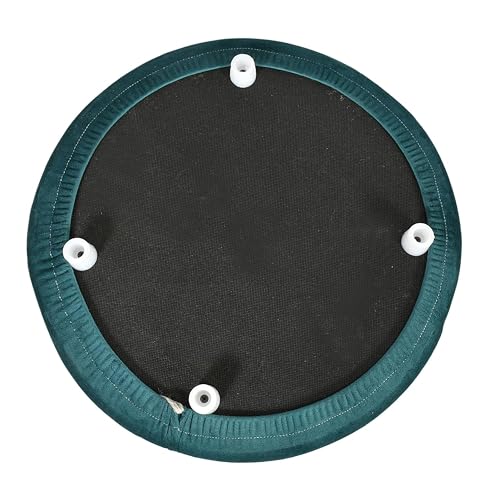 Image of Velvet Round Footrest Ottoman with Golden Accent - Soft Padded Stool for Living Room, Bedroom & Dressing Area (Aqua)