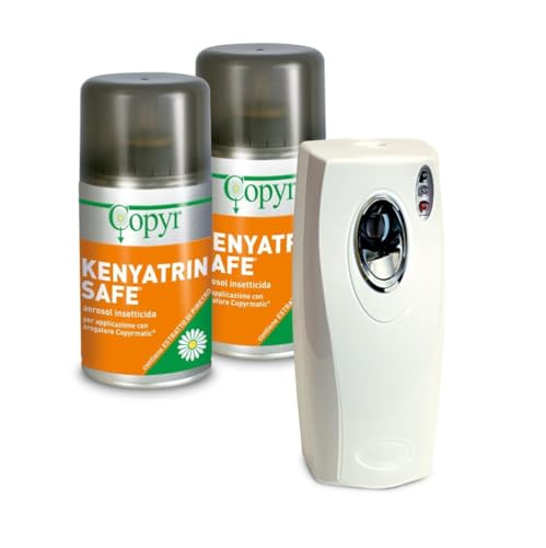 Copyr Kenyatrin Safe e Copyrmatic Evolution Night & Day - Insetticida Antizanzare, Mosche e Insetti Volanti, 2 Bombole 250ml + Erogatore Automatico, Piretro Insetticida Biologico e Repellente Zanzare