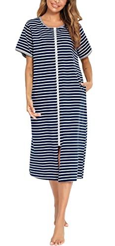 La mejor selección de Batas disponible en línea para comprar. 48 Vslarh - Camisón de manga corta con cierre frontal para mujer, bata de algodón de longitud completa, ropa de descanso con bolsillos, S-XXL, Dbl&w, M