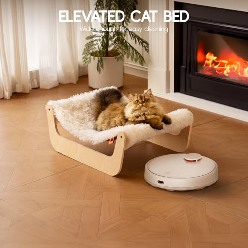 MEWOOFUN Katzenbett, Katzenbett Flauschig Hängematte Katze, Katzenbetten für Indoor-Katzen, Katzenhängematte aus Holz 58 x 44 x 22.5 cm, geeignet für Katzen, Hunde, Kaninchen, Kätzchen und Kleintiere