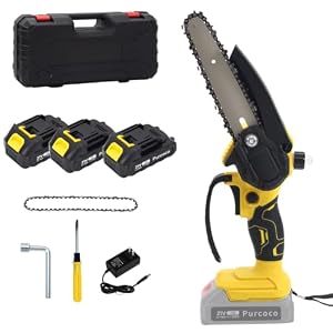 6 Inch Mini Chainsaw Cordless,Battery Powered Handheld Electric Saw with 3 Batteries,for Tree Branch& Wood Cutting, Electric Chainsaw Tools for Garden/Yard,Gifts for Men Dad Husband (Yellow)