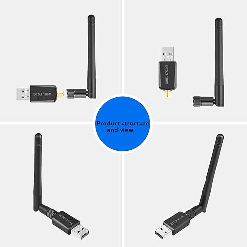 Miniatura 5 de Adaptador USB Bluetooth 5.3 Pro de alcance súper largo para PC compatible con Windows 11108.17, 5.3+EDR Bluetooth inalámbrico para escritorio,