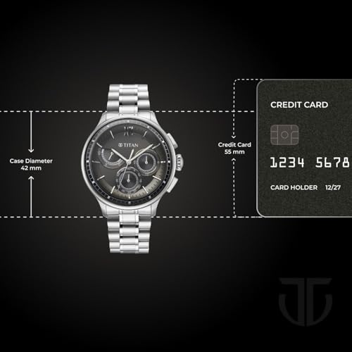 Image of Titan Classique Half Cut Chronograph Quartz Analog with Black Dial Silver Stainless Steel Strap Watch for Men - 90218SM01