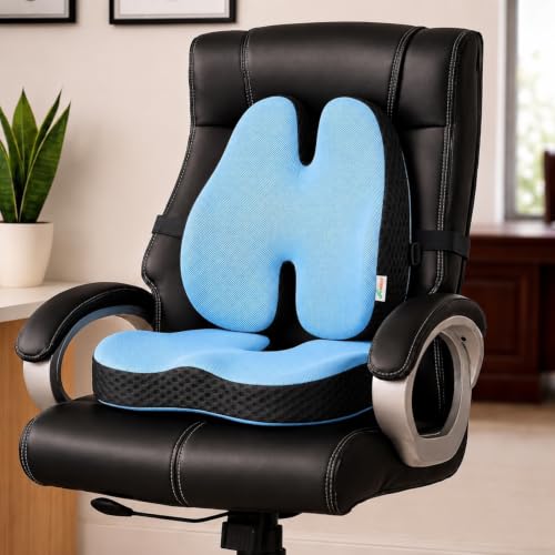 Image of Grin Health SitPlus Ergonomic Seating Combo | Dense Orthopedic Coccyx Seat Cushion & Patented Lumbar Back Support for Office Chair, Car & Long Sitting | Relief for Back Pain, Coccyx & Tailbone Pain
