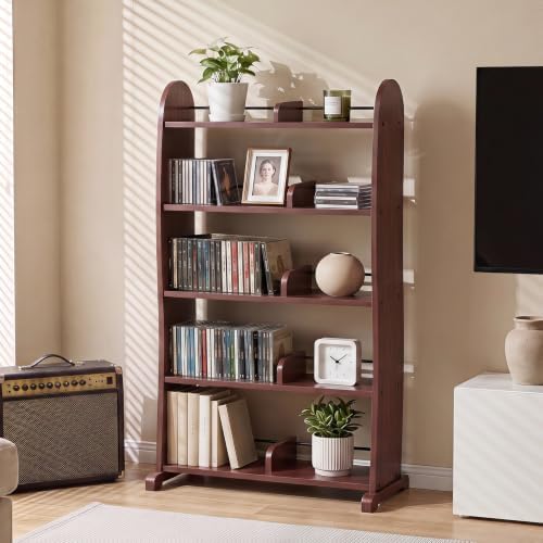 LELELINKY 5-Tier DVD Storage Cabinet, DVD Shelf and CD Rack, Walnut — view 8