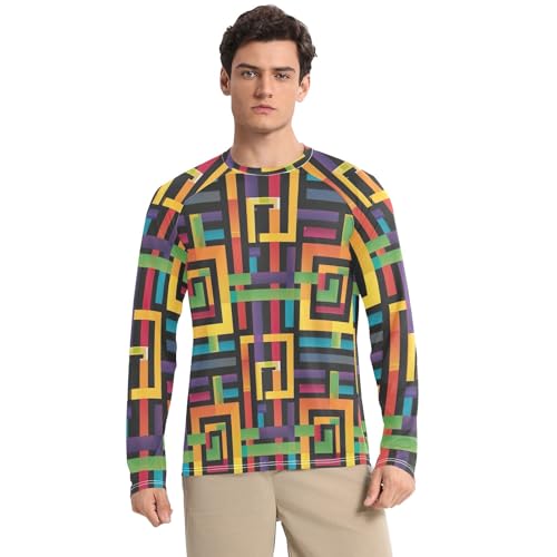 Mens UPF 50+ Sun Protection Men's Rash Guard Long Sleeve Rash Guard for Men Quick Dry Fishing Hiking T-Shirts, Rainbow Stripes, Medium