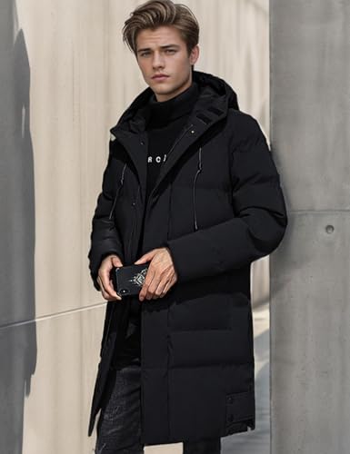 Gihuo Mens Long Puffer Jacket Winter Warm Hooded Outerwear Quilted Jacket Zip Up Padded Coats Outerwear4