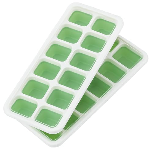 Image of ice Cube Tray with Lid - BPA Free Flexible Silicone Ice Maker Mold, Easy-Release 14-Cavity Ice Cube Trays for Freezer (Set of 2 -Green)