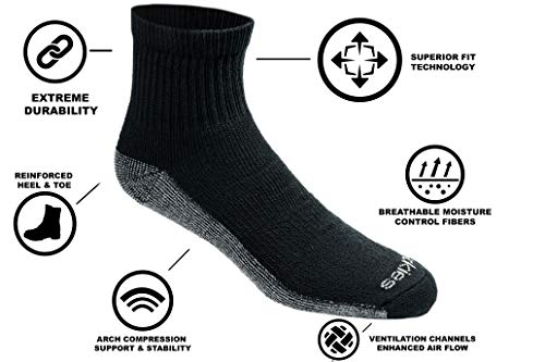 Dickies Men's Dri-Tech Moisture Control Quarter Socks Multi-Pack, Black (6 Pairs), Shoe Size: 6-12 #TOP4