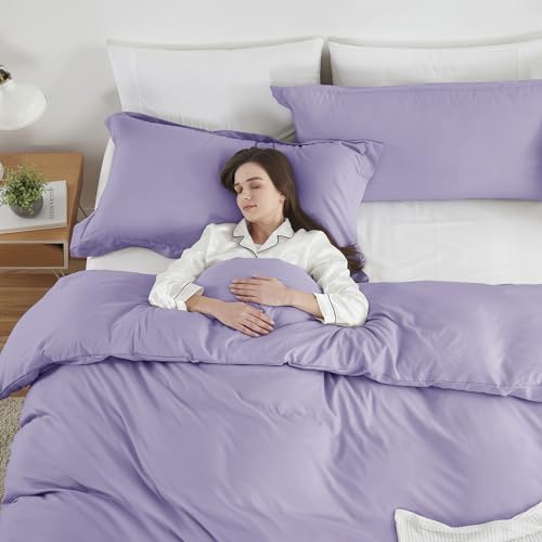 Image of Hearth & Harbor Lavender Duvet Cover Full Size, 3 Piece Bedding Set | Soft Double Brushed Bedding Set, Button Closure, 1 Duvet Cover 80x90 Inches, 2 Pillow Shams