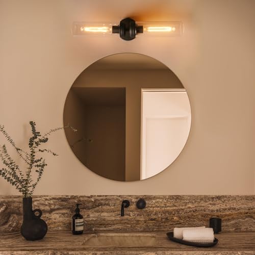 Image of Pathson 2 Lights Cylinder Glass Wall Sconce, Set of 2 Hardwired Wall Vanity Lights with Double Tube Glass, Vintage Aluminum Wall Lamp Decor for Bathroom Mirror Living Room Bedroom Fireplace Staircase