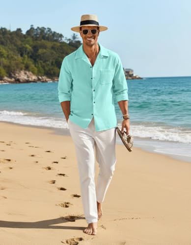 Image of Combo of Men's Casual Cotton Blend Shirt || Long Sleeve Button Down with Spread Collar | Lightweight Breathable Fabric | Stylish Solid Shirt for Beach, Office & Everyday Wear Pack of 2