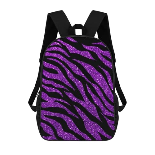 Zebra Pattern Purple Glitter Backpack Simple Leisure Travel Backpack Outgoing Daypack 17 Inch