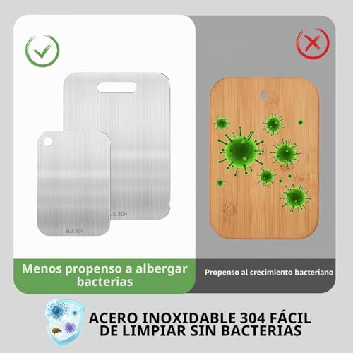 Miniatura 7 de Piuluvor 2 Piezas Juego De Tablas De Cortar De Titanio, Tabla De Cortar De Titanio De Acero Inoxidable 304, Tabla De Cortar De Doble Cara De Grado Alimenticio Para Carne, Verduras Y Frutas