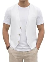 HISDERN Herren Anzugweste Anzug V-Ausschnitt Sommer Leinenweste Casual Hochzeit Elegant Westen Business Party Weste Weiß 2XL